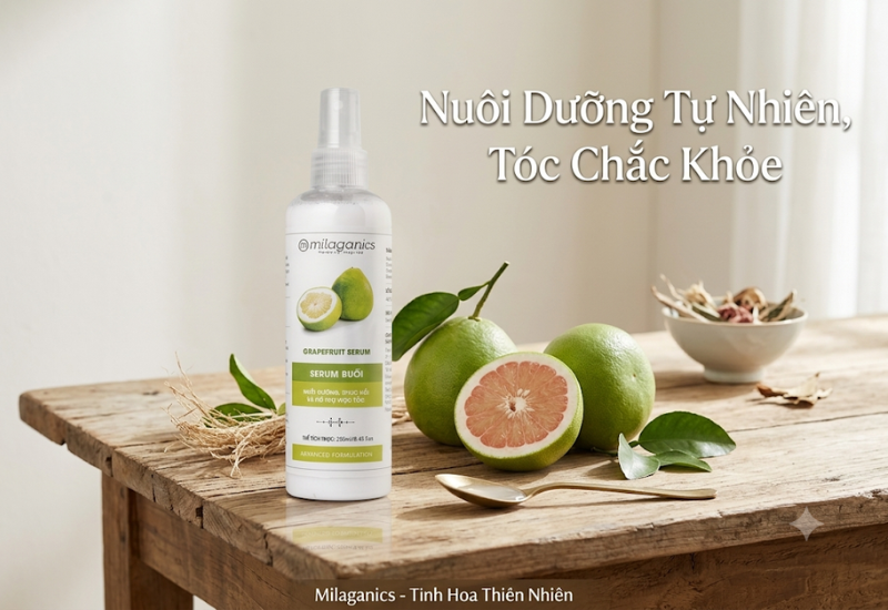 Tinh dầu vỏ bưởi Grapefruit Essential Oil Serum Milaganics hạn chế gãy rụng và kích thích mọc tóc (Chai 250ml)