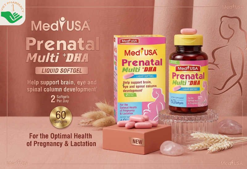 Viên uống vitamin tổng hợp cho bà bầu MediUSA Prenatal Multi + DHA