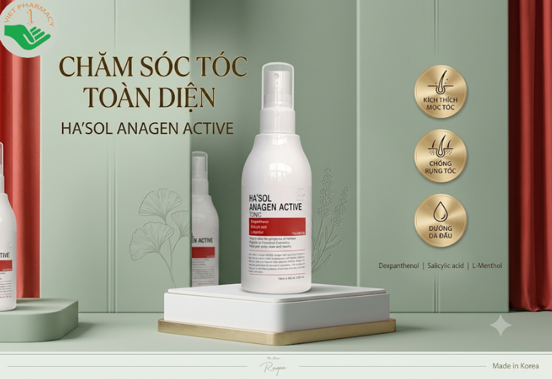 Xịt dưỡng tóc Anagen Active Tonic Ha'sol kích thích mọc tóc và ngăn ngừa gãy rụng (Chai 100ml)