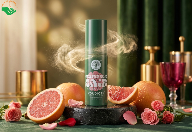 Xịt dưỡng tóc bưởi Biotin Grapefruit Hair Essential Oil Spray Voudioty hỗ trợ giảm rụng tóc, kích thích mọc tóc và giúp tóc chắc (Chai 50ml)
