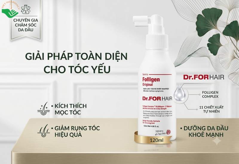 Xịt dưỡng tóc Folligen Original Tonic Dr.ForHair giảm gãy rụng và kích thích mọc tóc (Chai 120ml)