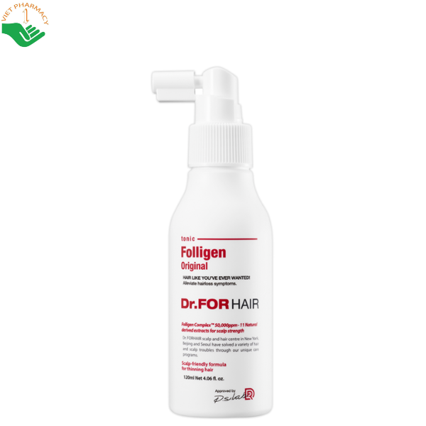 Xịt dưỡng tóc Folligen Original Tonic Dr.ForHair giảm gãy rụng và kích thích mọc tóc (Chai 120ml)