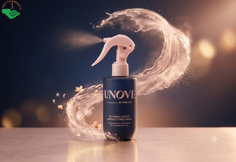 Xịt dưỡng tóc Water Ampoule Treatment UNOVE giúp tóc bóng khỏe, vào nếp và phục hồi hư tổn (Chai 200ml)