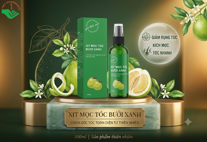 Xịt mọc tóc bưởi xanh Góc Thảo Mộc kích thích mọc tóc và phục hồi tóc hư tổn (Chai 100ml)