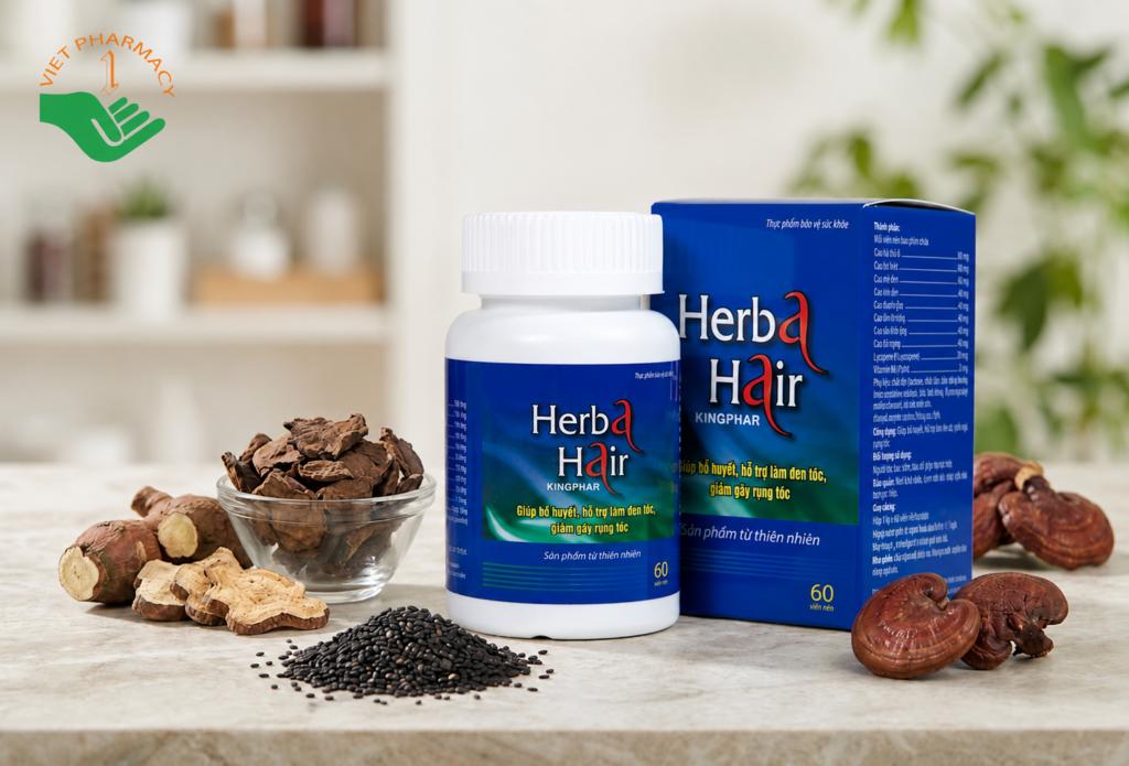Viên uống Herba Hair Kingphar hỗ trợ dưỡng tóc, làm đen tóc, giảm gãy rụng