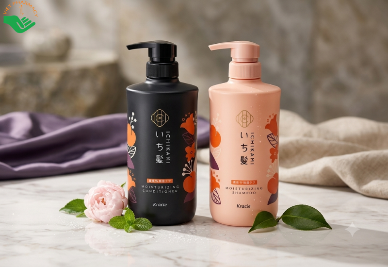 Bộ dầu gội xả Ichikami Kracie phục hồi tóc hư tổn, nuôi dưỡng mái tóc mượt (Dầu gội 480ml + Dầu xả 480ml)