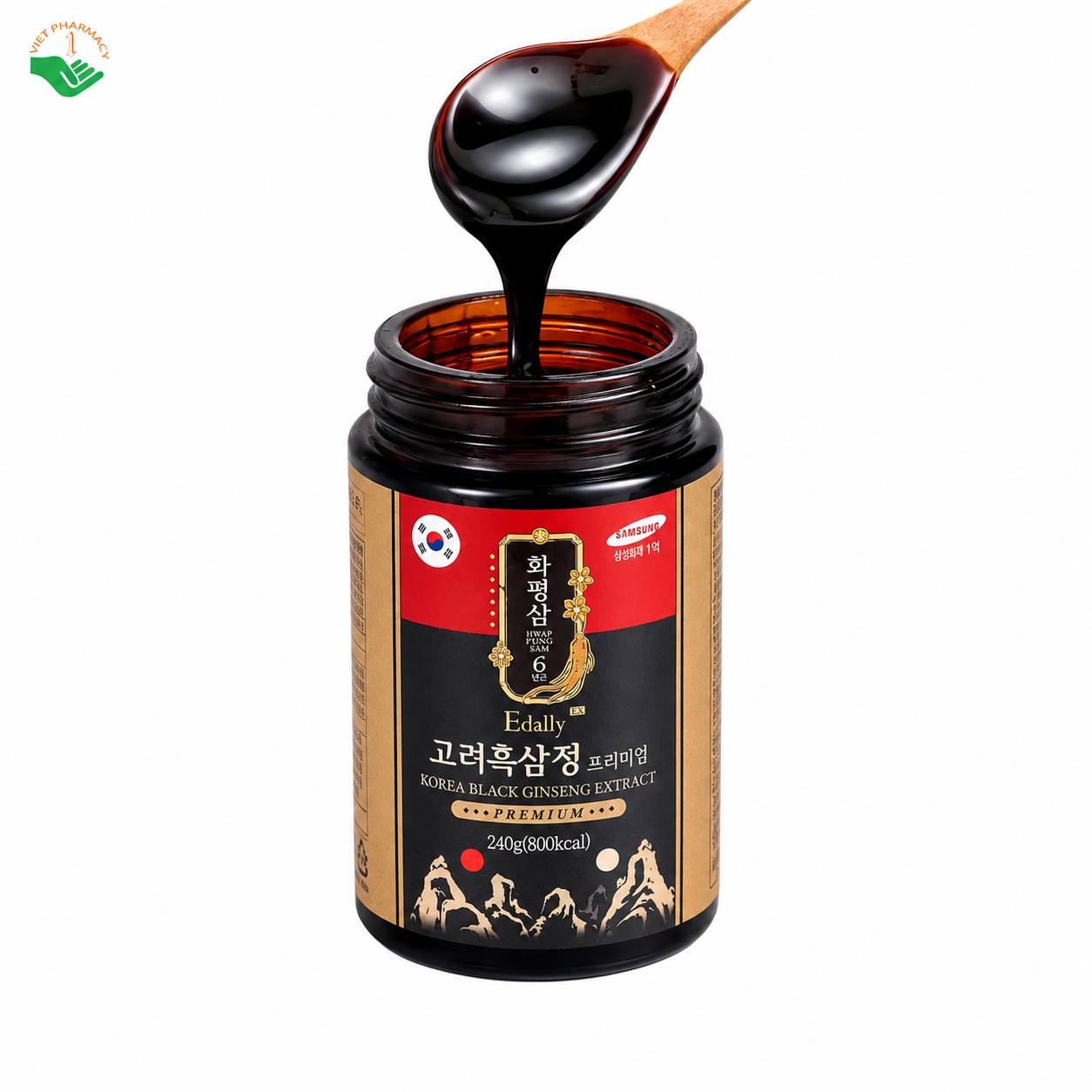 Cao hắc sâm Hwa Pyung Sam Korea Black Ginseng Extract Premium Edally BH tăng cường trí nhớ và sức khỏe tổng thể hộp 1 x 240g
