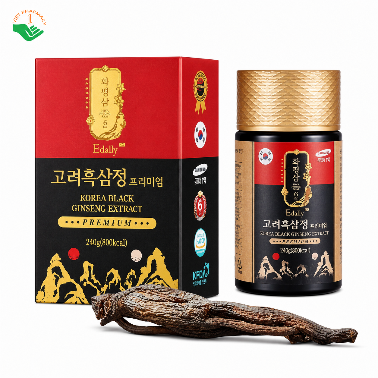 Cao hắc sâm Hwa Pyung Sam Korea Black Ginseng Extract Premium Edally BH tăng cường trí nhớ và sức khỏe tổng thể hộp 1 x 240g