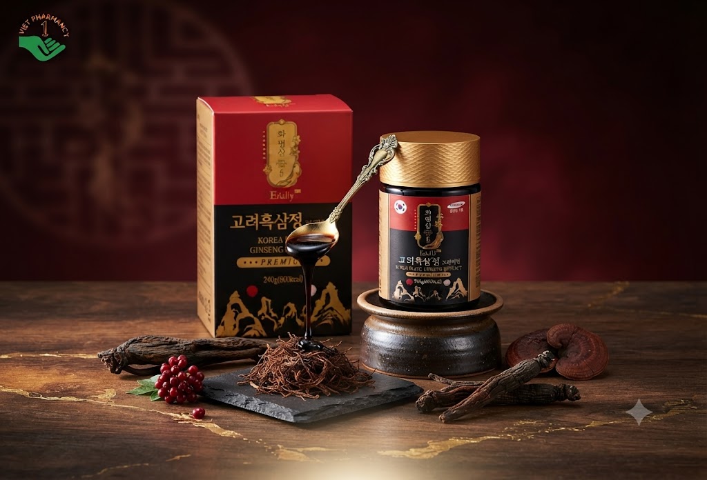 Cao hắc sâm Hwa Pyung Sam Korea Black Ginseng Extract Premium Edally BH tăng cường trí nhớ và sức khỏe tổng thể hộp 1 x 240g