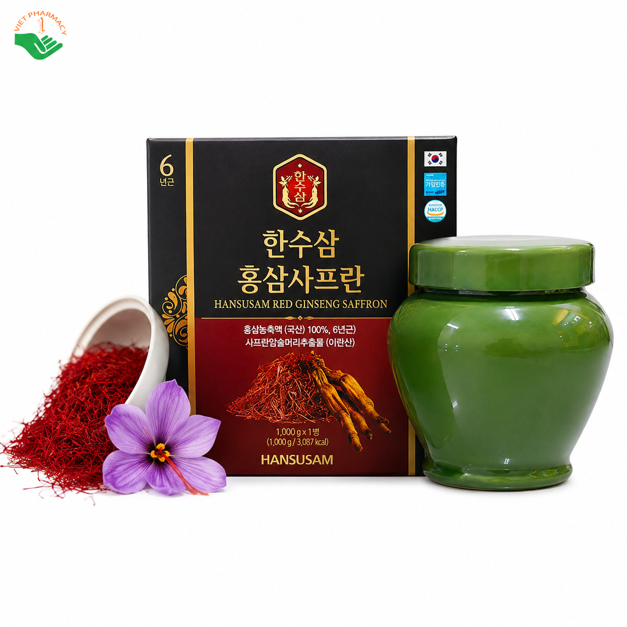Cao hồng sâm nhụy hoa nghệ tây Red Ginseng Saffron Hansusam tăng cường sức khỏe và làm đẹp da, hỗ trợ giấc ngủ sâu hũ sành 1kg