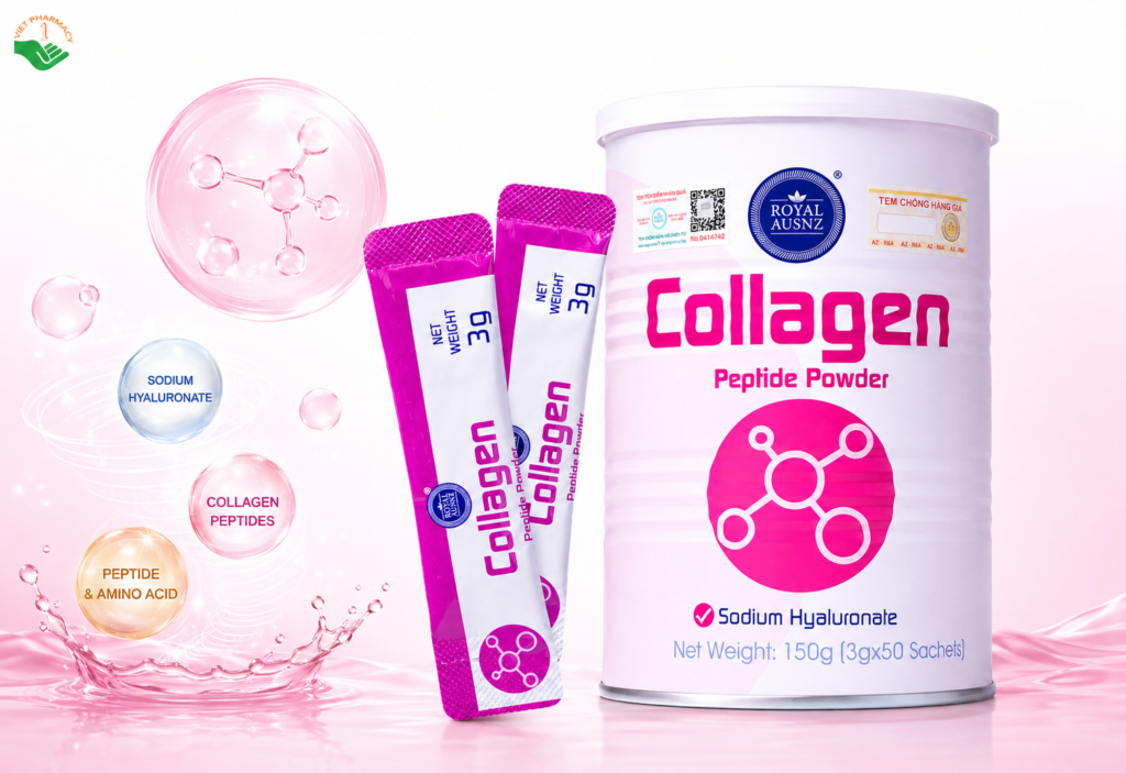 Collagen Peptide Powder Royal AUSNZ nuôi dưỡng làn da, hỗ trợ chống oxy hóa (Hộp 50 gói x 3g)