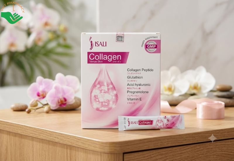 Collagen Venus Skin Isali giúp da sáng mịn, làm chậm quá trình lão hóa (Hộp 20 gói)
