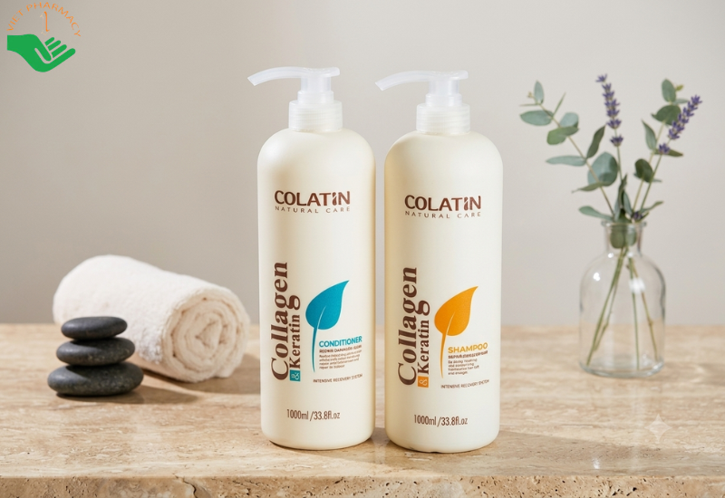 Dầu gội và xả Collagen và Keratin Colatin Natural Care phục hồi tóc hư tổn (Dầu gội 500ml + Dầu xả 500ml)