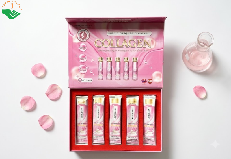Dung dịch đẹp da Collagen Demolada hỗ trợ hạn chế lão hóa, giúp da trắng sáng (Hộp 14 gói x 25ml)
