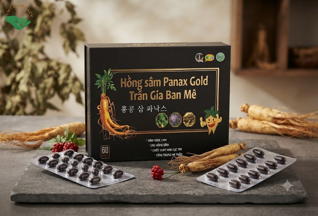 Hồng sâm Panax Gold Trần Gia Ban Mê hổ trợ tăng cường sức đề kháng, bồi bổ cơ thể, giảm mệt mỏi hộp 60 viên