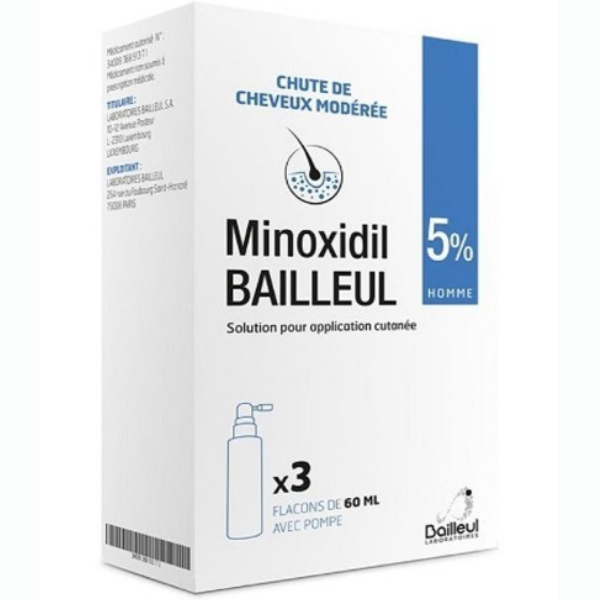 Dung dịch xịt hỗ trợ mọc tóc và ngăn ngừa rụng tóc Minoxidil Bailleul 5% (Hộp 3 chai x 60ml)