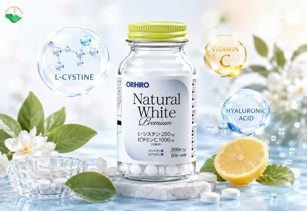 Natural White Premium Orihiro hỗ trợ làm sáng da và bổ sung collagen (Lọ 300 viên)