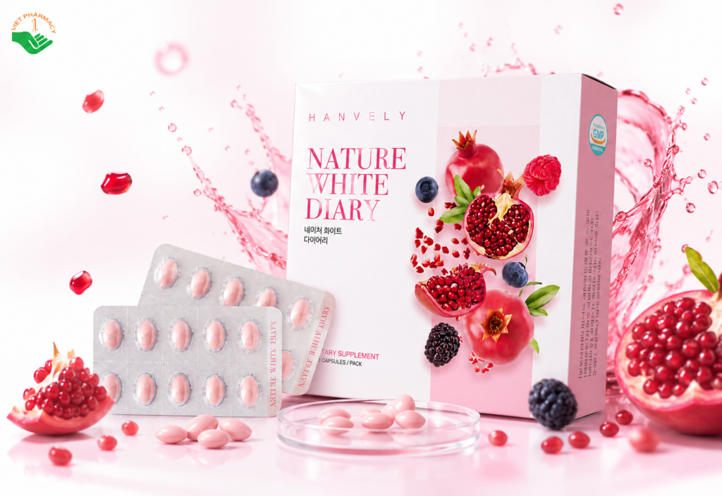  Nature White Diary Hanvely hỗ trợ cải thiện thâm sạm và dưỡng sáng da (Hộp 3 vỉ x 10 viên)