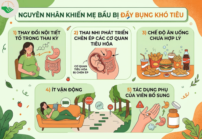 Nguyên nhân khiến mẹ bầu bị đầy bụng khó tiêu