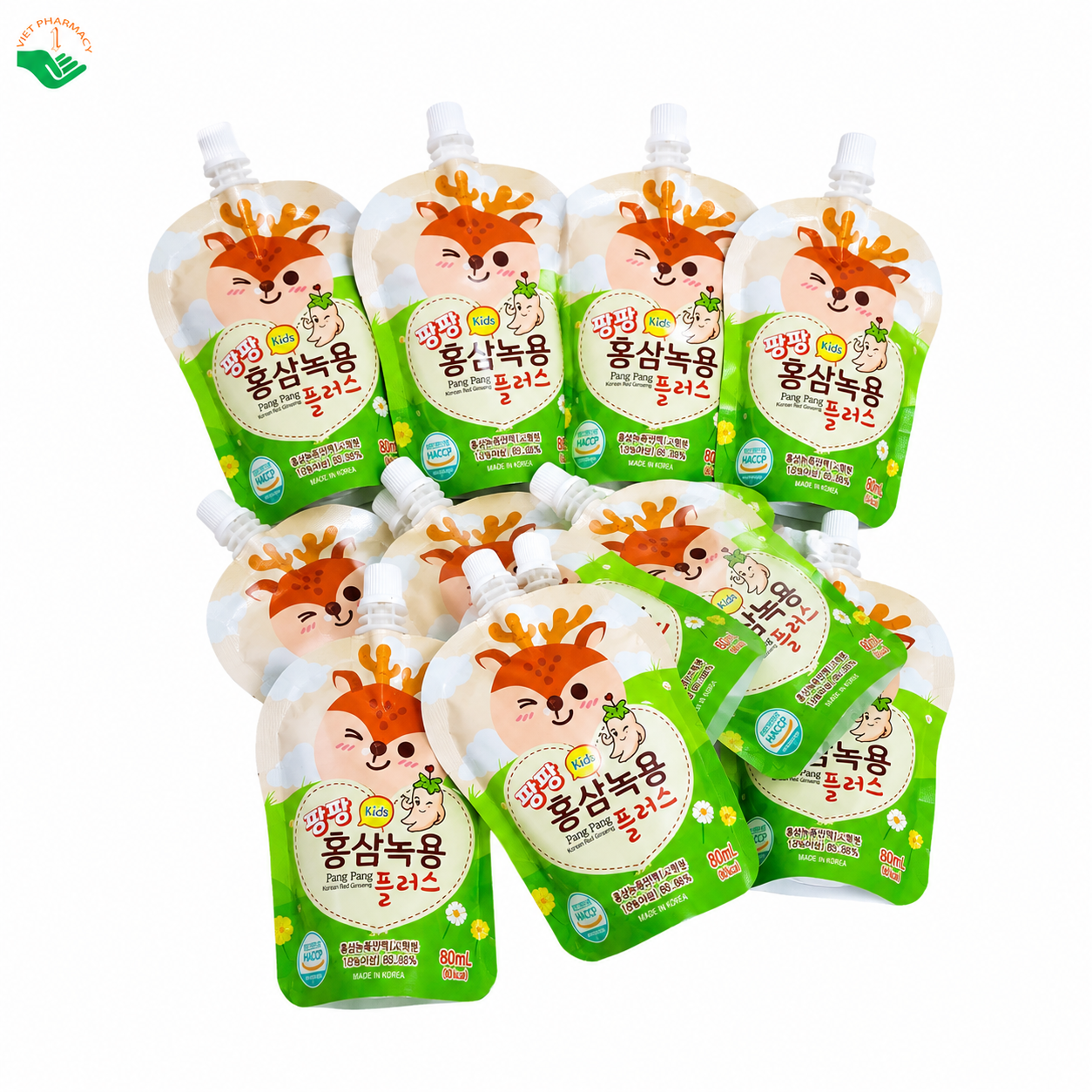 Nước gạc Nhung Hươu Sâm Đỏ Pang Pang Hàn Quốc hỗ trợ biếng ăn, tăng đề kháng hộp 10 gói 80ml