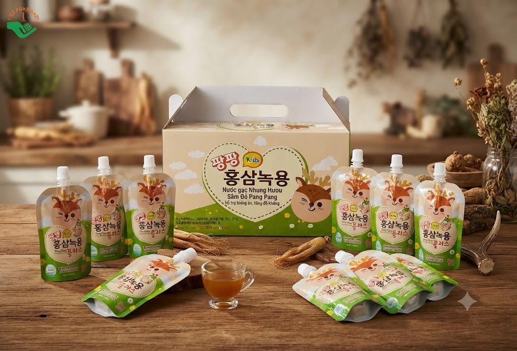 Nước gạc Nhung Hươu Sâm Đỏ Pang Pang Hàn Quốc hỗ trợ biếng ăn, tăng đề kháng hộp 10 gói 80ml