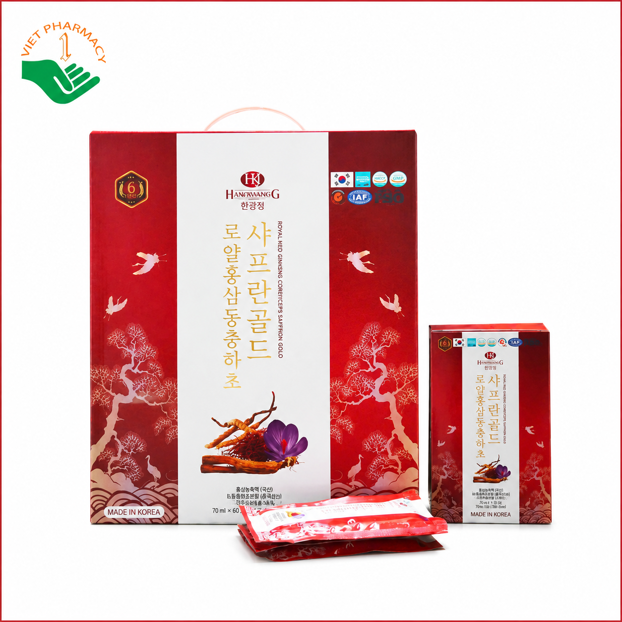 Nước hồng sâm đông trùng hạ thảo và nhuỵ hoa nghệ tây Royal Red Ginseng Cordyceps Saffron Gold Hankwanjang hỗ trợ bồi bổ sức khỏe, tăng cường sức đề kháng 60 gói x 70ml