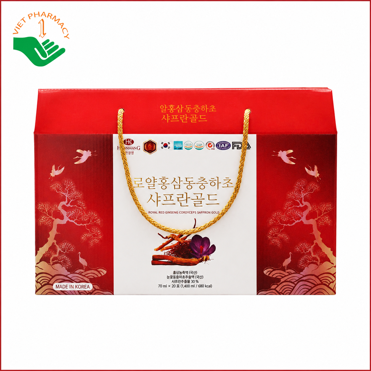 Nước hồng sâm đông trùng hạ thảo và nhuỵ hoa nghệ tây Royal Red Ginseng Cordyceps Saffron Gold Hankwanjang hỗ trợ bồi bổ sức khỏe, tăng cường sức đề kháng 60 gói x 70ml