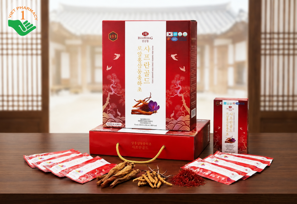 Nước hồng sâm đông trùng hạ thảo và nhuỵ hoa nghệ tây Royal Red Ginseng Cordyceps Saffron Gold Hankwanjang hỗ trợ bồi bổ sức khỏe, tăng cường sức đề kháng 60 gói x 70ml