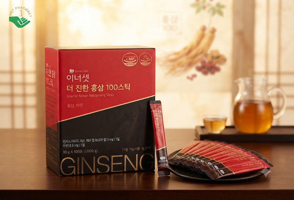 Nước hồng sâm Hàn Quốc Korean Red Ginseng Sticks Innerset bồi bổ cơ thể, tăng sức đề kháng hộp 100 gói