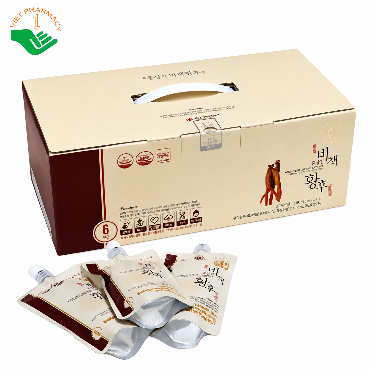 Nước hồng sâm Hongsamjin Bichaek Hwanghu Korean Red Ginseng Extract Daedong hỗ trợ bồi bổ sức khỏe, tăng cường sức đề kháng 120ml x 20 túi