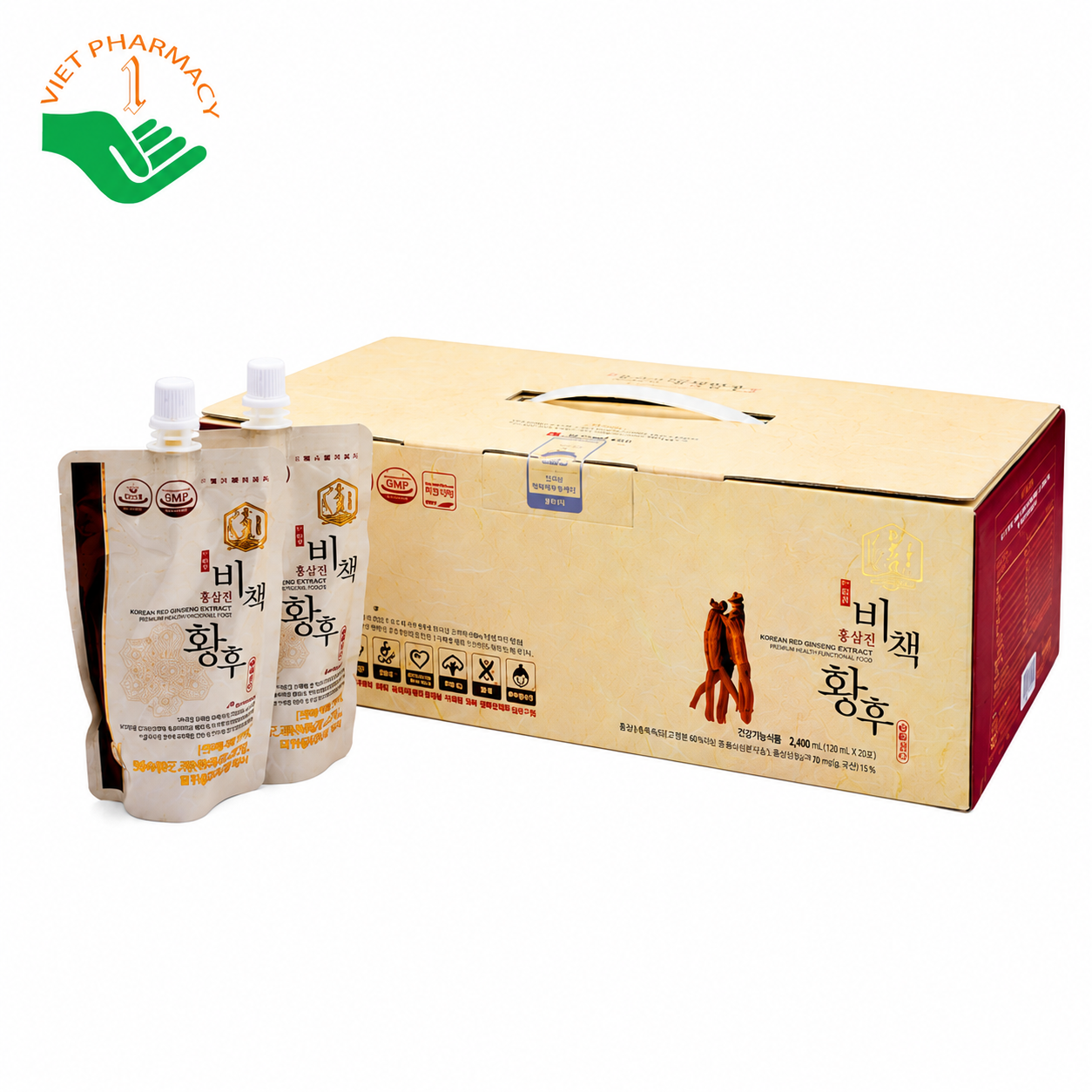 Nước hồng sâm Hongsamjin Bichaek Hwanghu Korean Red Ginseng Extract Daedong hỗ trợ bồi bổ sức khỏe, tăng cường sức đề kháng 120ml x 20 túi