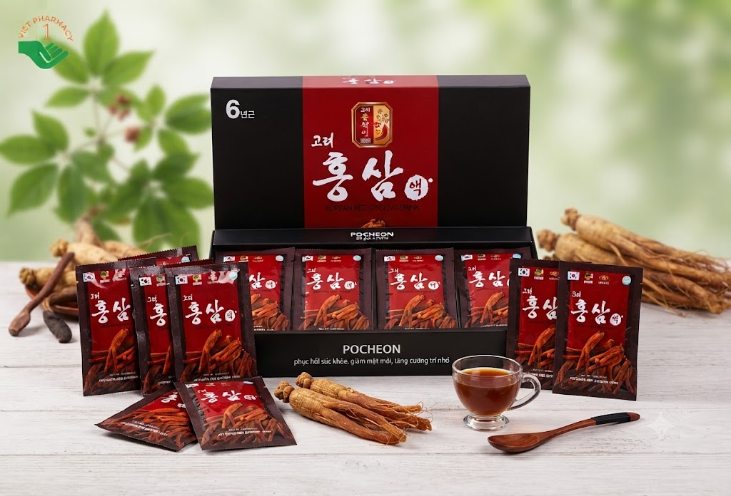 Nước hồng sâm Pocheon Korean Red Ginseng Drink phục hồi sức khỏe, giảm mệt mỏi, tăng cường trí nhớ hộp 30 gói x 70ml