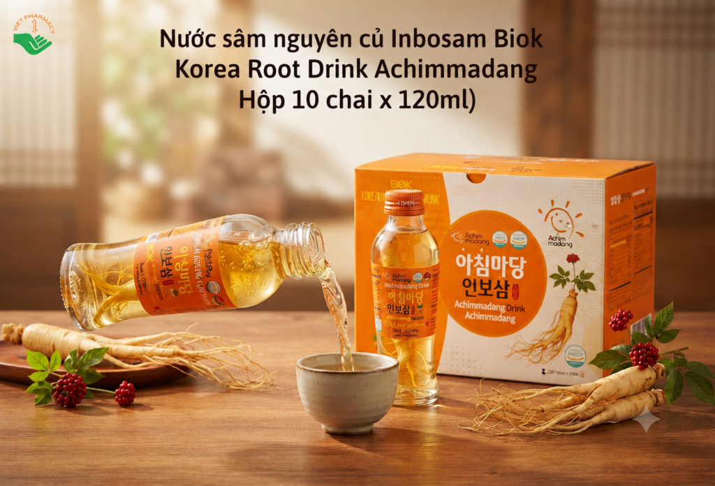 Nước sâm nguyên củ Inbosam Biok Korea Root Drink Achimmadang hỗ trợ bồi bổ sức khỏe, tăng cường sức đề kháng hộp 10 chai x 120ml