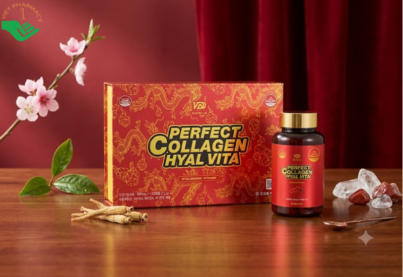 Perfect Collagen Hyal Vita Keukdong Health Pharm hỗ trợ chống oxy hóa, giúp da tươi sáng (Hộp 120 viên)