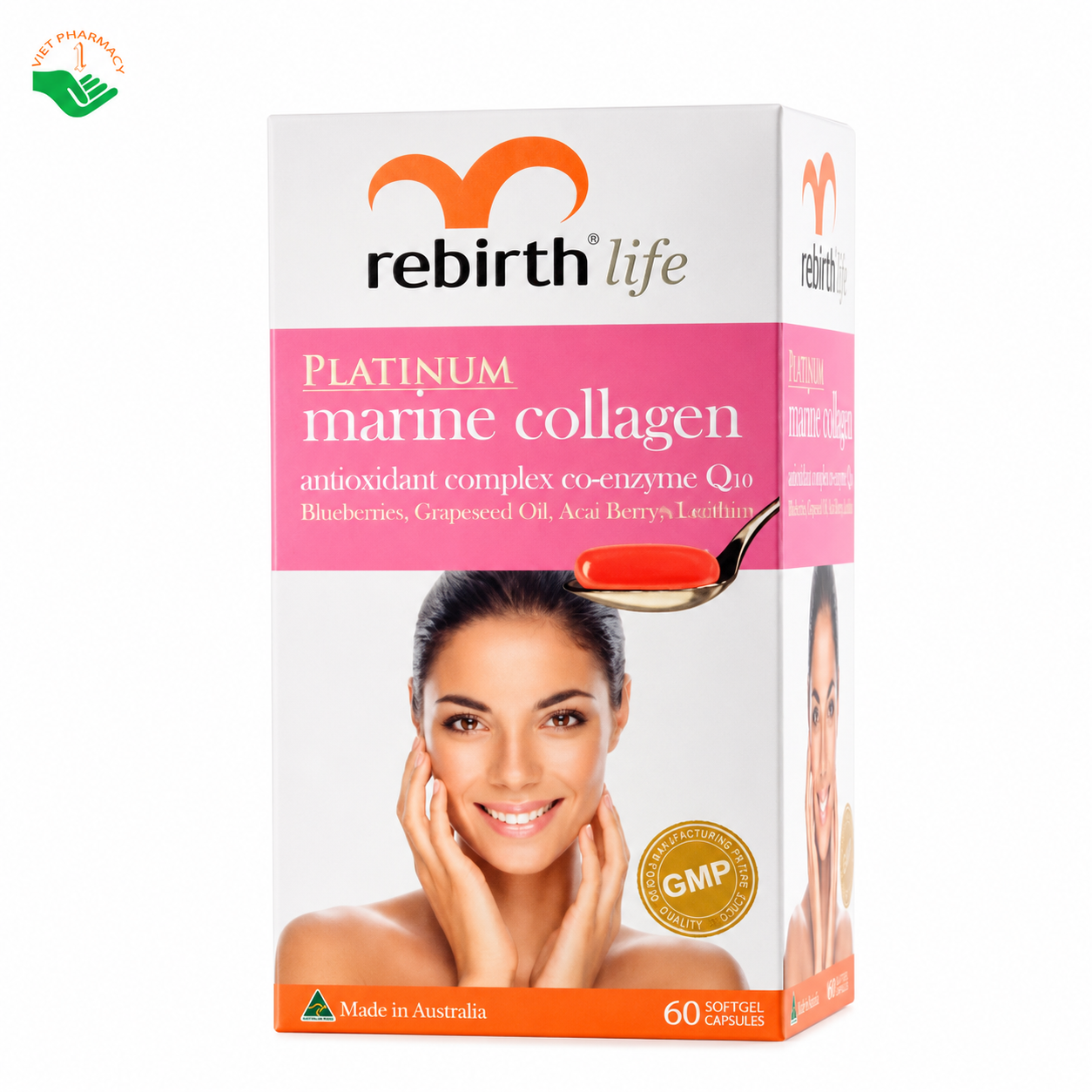 Platinum Marine Collagen Rebirth Life hỗ trợ chống lão hóa, tăng cường tái tạo da (Hộp 60 viên)