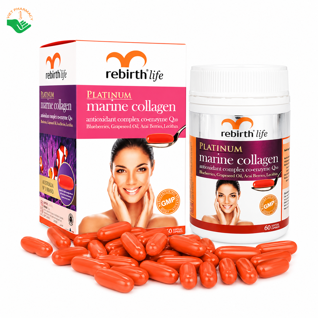 Platinum Marine Collagen Rebirth Life hỗ trợ chống lão hóa, tăng cường tái tạo da (Hộp 60 viên)
