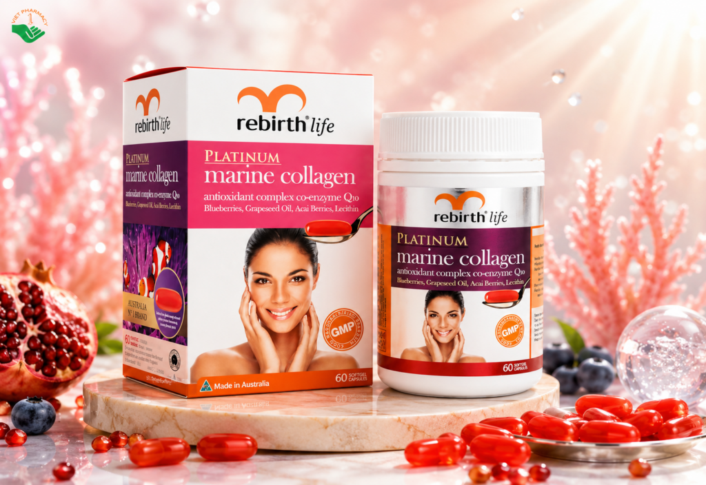 Platinum Marine Collagen Rebirth Life hỗ trợ chống lão hóa, tăng cường tái tạo da (Hộp 60 viên)