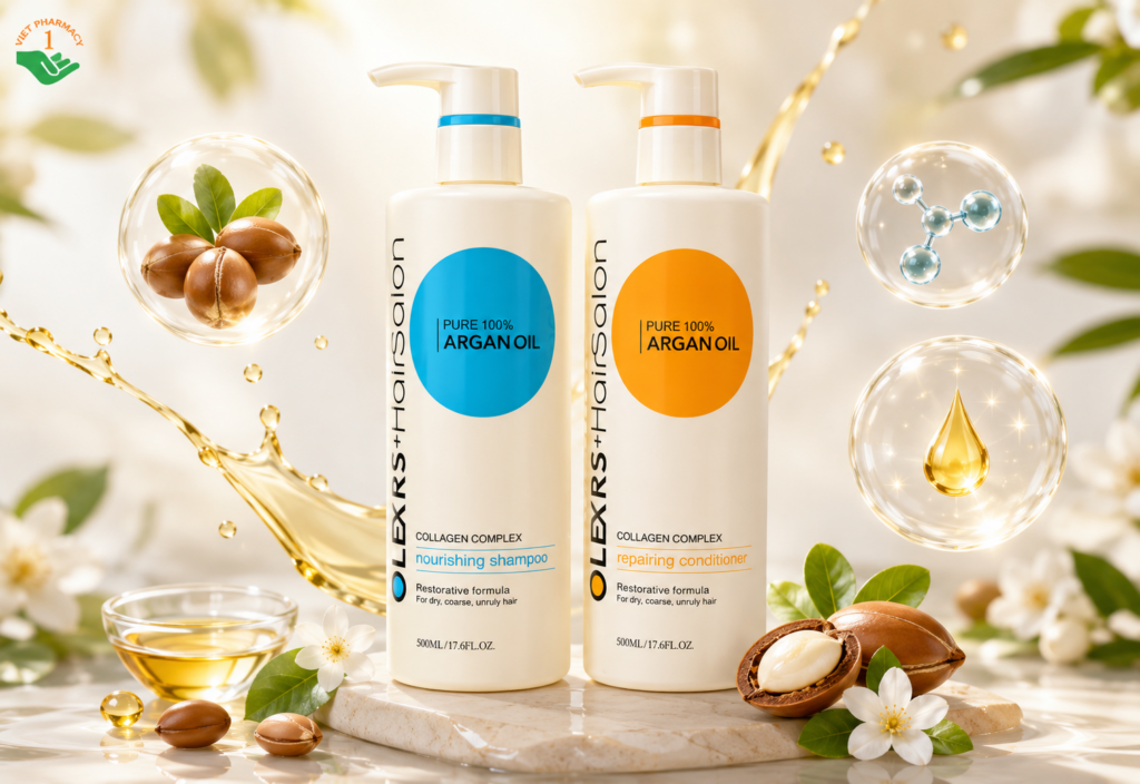 Bộ gội, xả Hair Salon Argan Oil Collagen Complex Olexrs hỗ trợ mọc tóc và chống khô xơ