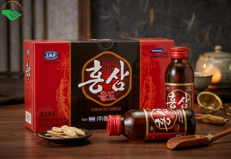 Sâm nước Korean Red Ginseng Hàn Quốc SamSung Pharm tăng cường sức khỏe, giúp ăn ngon miệng, giảm mệt mỏi (Hộp 10 lọ x 100ml)