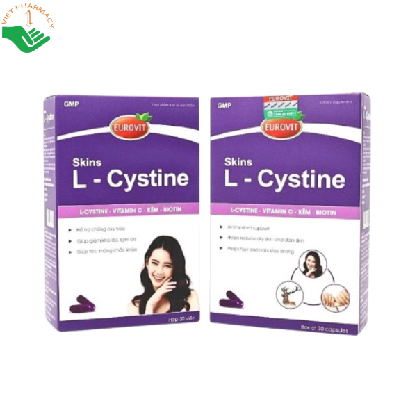 Skins L-Cystine Eurovit giảm tình trạng khô da, giúp tóc chắc khỏe, hạn chế gãy móng (Hộp 30 viên)