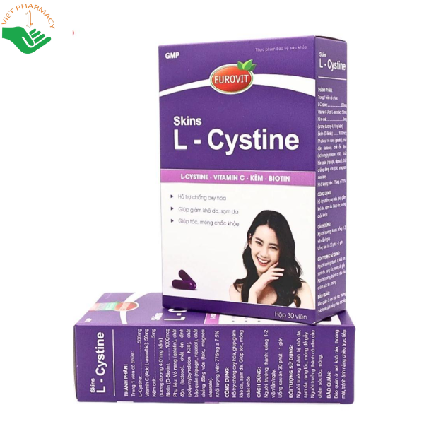 Skins L-Cystine Eurovit giảm tình trạng khô da, giúp tóc chắc khỏe, hạn chế gãy móng (Hộp 30 viên)