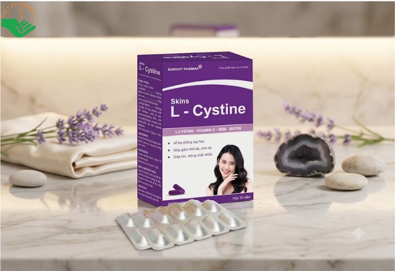 Skins L-Cystine Eurovit giảm tình trạng khô da, giúp tóc chắc khỏe, hạn chế gãy móng (Hộp 30 viên)