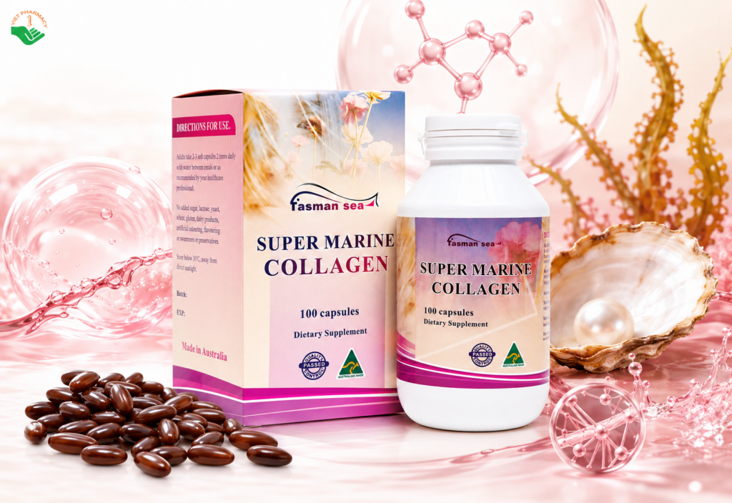 Super Marine Collagen Tasman Sea làm chậm lão hóa da, chống oxy hoá, hỗ trợ cân bằng nội tiết (Hộp 100 viên)