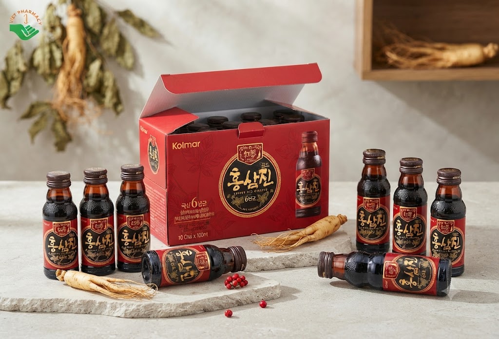 Thực phẩm bảo vệ sức khỏe nước hồng sâm Hongsamjin Gold Kolmar hỗ trợ bồi bổ sức khỏe, tăng cường sức đề kháng hộp 10 Chai x 100ml