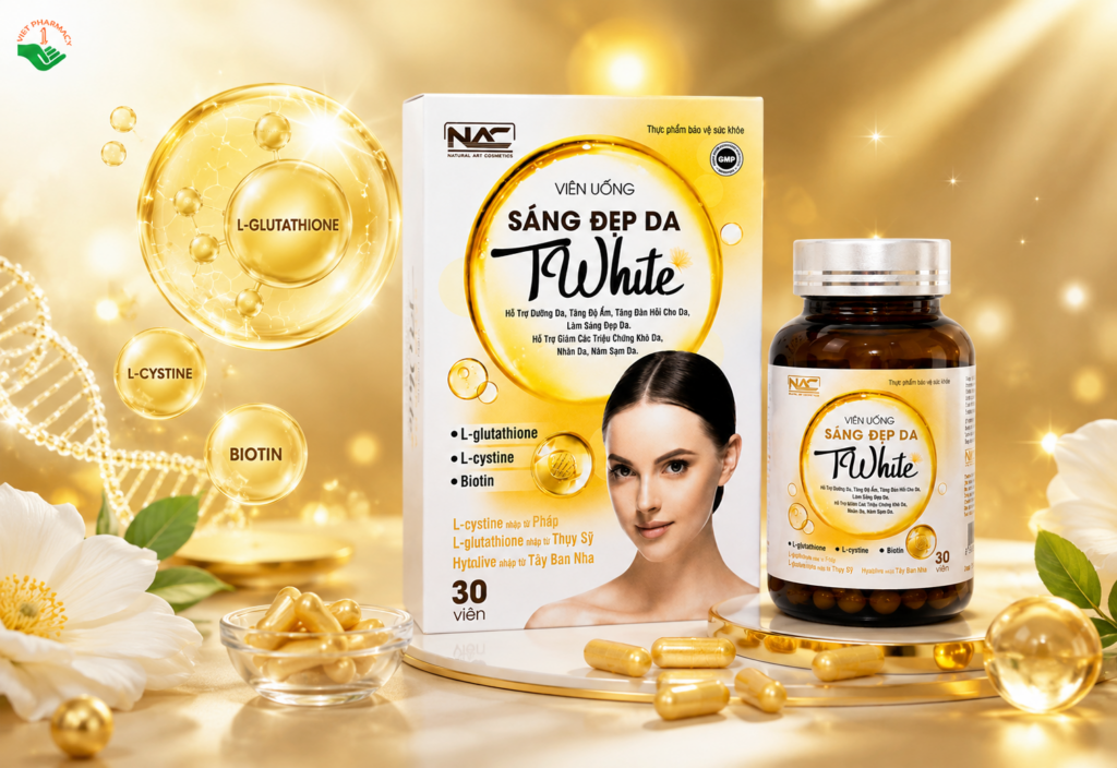 Twhite NAC hỗ trợ dưỡng trắng da, tăng độ đàn hồi, giảm sạm nám da (Hộp 30 viên)