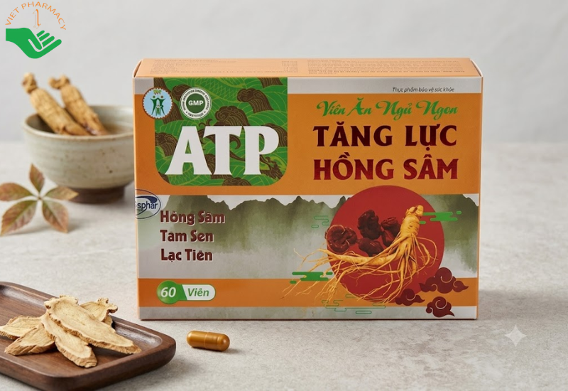 Viên ăn ngủ ngon tăng lực hồng sâm ATP hỗ trợ bồi bổ sức khỏe, nâng cao sức đề kháng, tăng cường tiêu hóa (Hộp 60 viên)