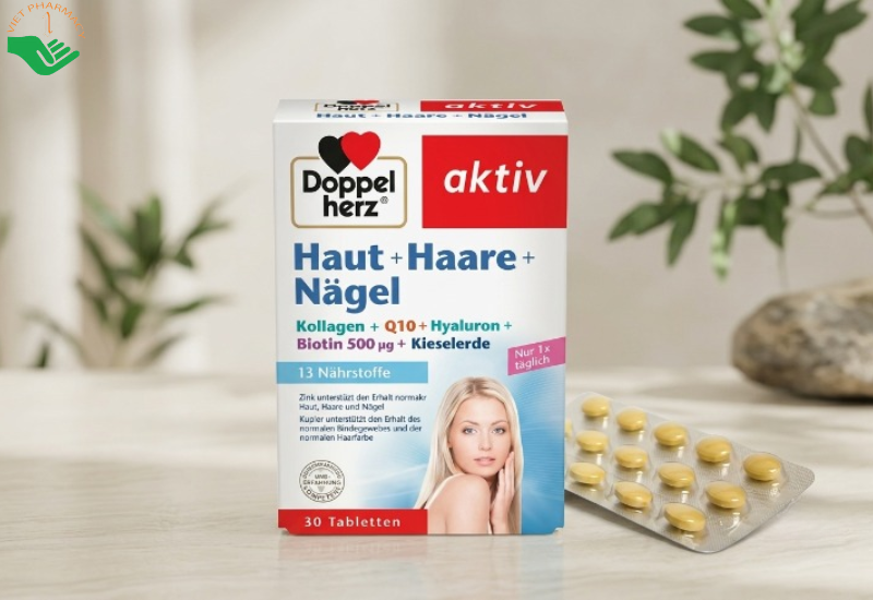 Viên uống Haut Haare Nagel Doppelherz hỗ trợ duy trì tóc bóng mượt, móng chắc khỏe và làn da tươi trẻ (Hộp 30 viên)