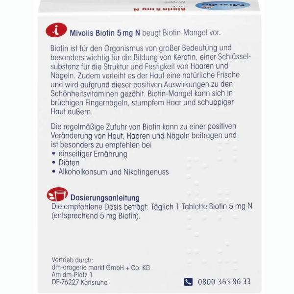 Viên uống mọc tóc Mivolis Biotin 5 mg N (Hộp 60 viên)