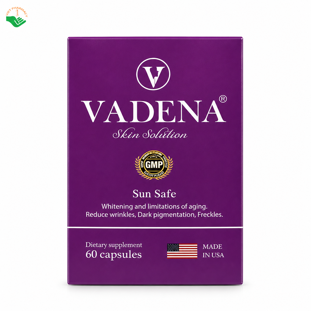 Viên uống trắng da Skin Solution VADENA hỗ trợ làm sáng da, bảo vệ và tăng cường sức khỏe cho da hộp 60 viên