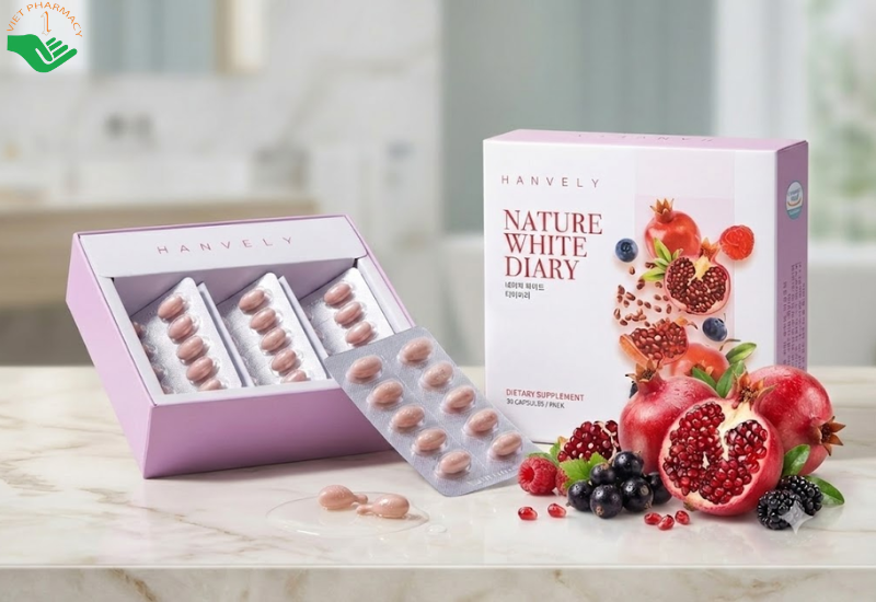 Viên uống trắng da Hàn Quốc Nature White Diary Hanvely giúp hạn chế lão hóa da (Hộp 3 vỉ x 10 viên)